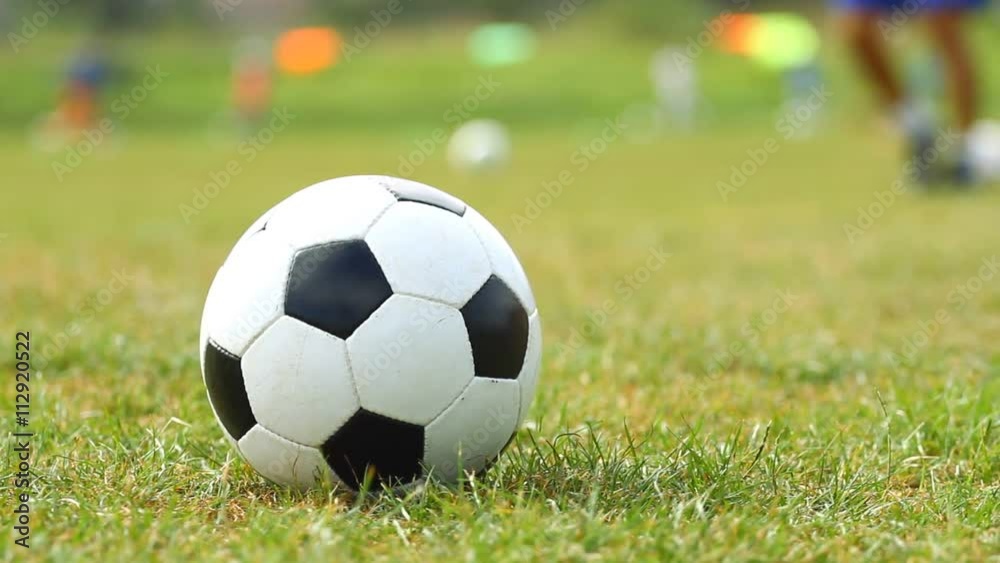 Soccer ball on the green grass with slider Soccer ball on the green grass with slider