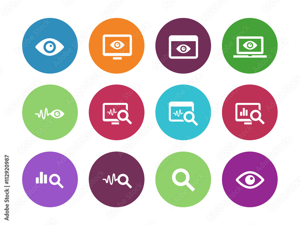 Monitoring circle icons on white background. Monitoring circle icons on white background.