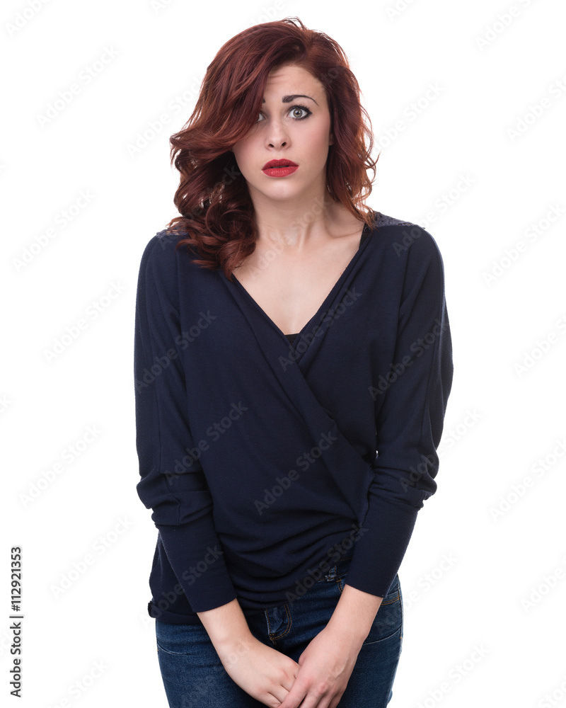 portrait of sad and depressed woman isolated on white portrait of sad and depressed woman isolated on white