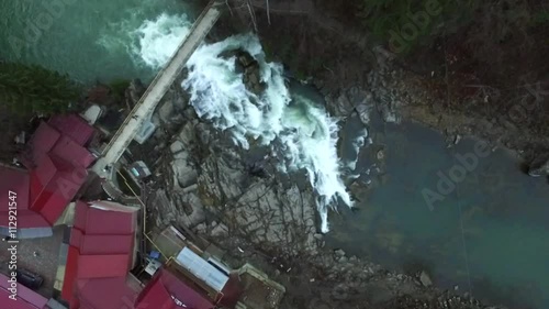 Guk waterfall in Yaremcha, Ukrainian Carpathians, top view photo