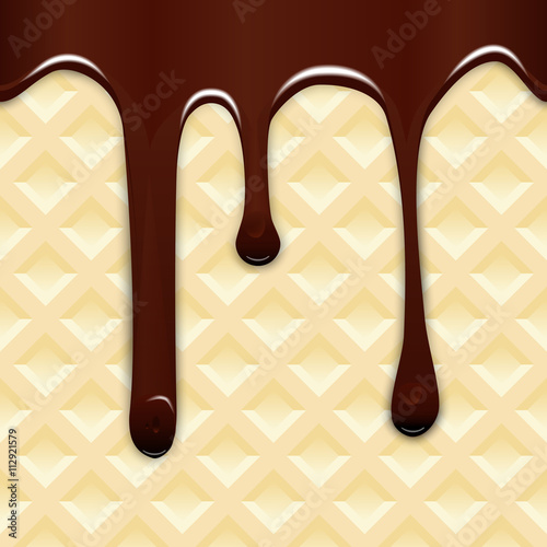 Seamless horizontal texture light waffles with drips chocolate glaze.