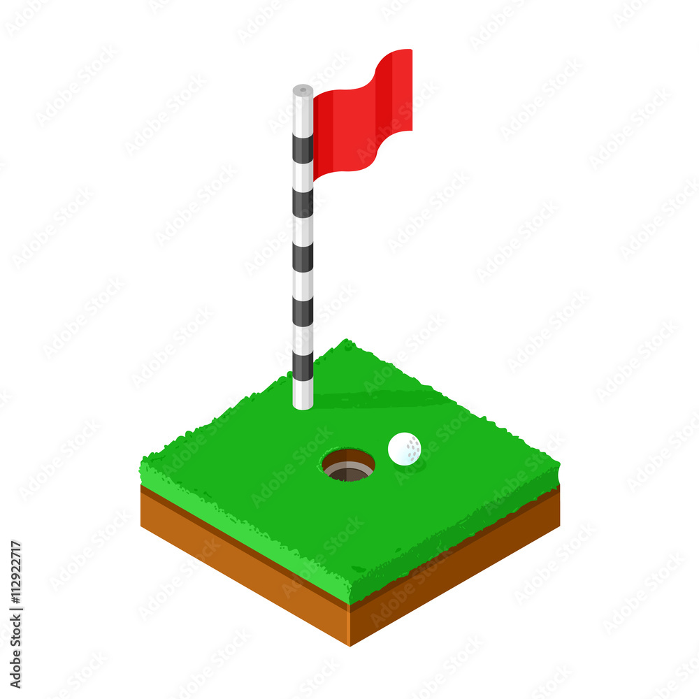 Isometric vector illustration Golf Putting green icon. Golf green with golf ball beside hole