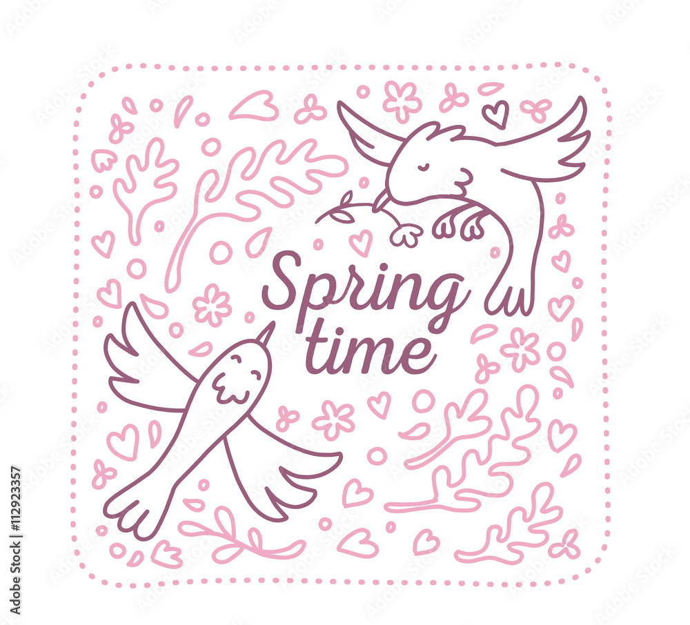 Vector illustration for spring season. Spring floral of pink col