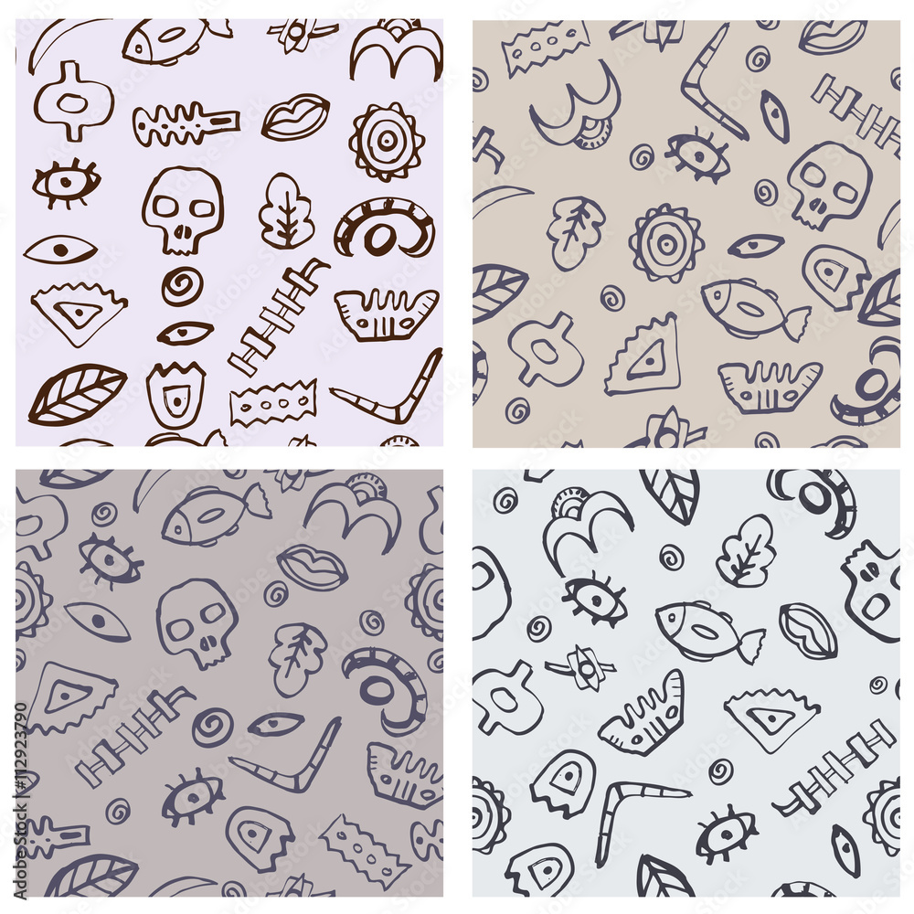Fototapeta premium Set of four seamless hand drawn tribal pattern