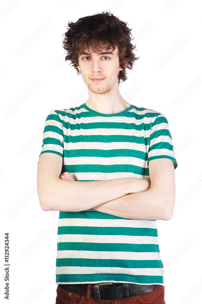 Portrait of boy in striped t-shirt emotions gestures Portrait of boy in striped t-shirt emotions gestures