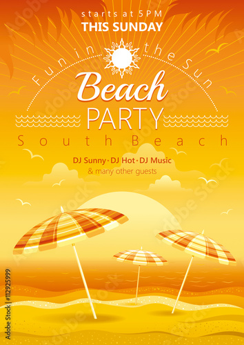 Beach party background with umbrellas