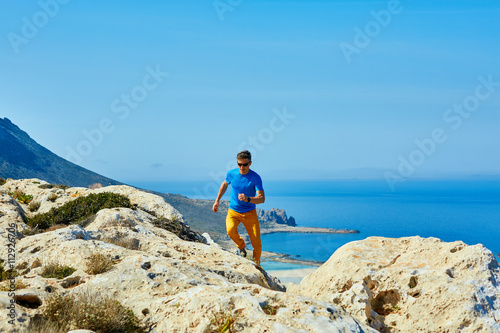 man running on the rock