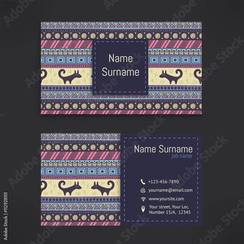 Business cards set with ethnic pattern