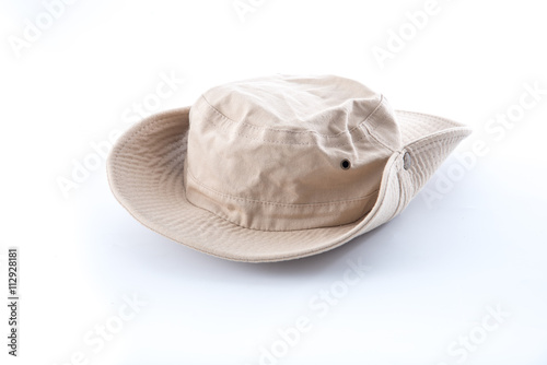 brown safari hat on white background