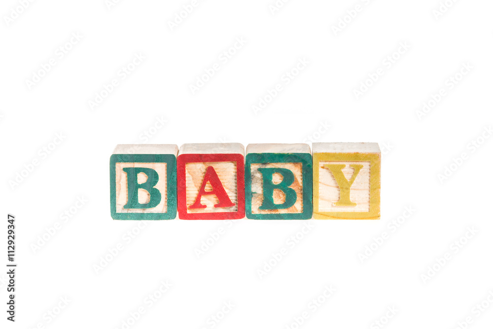 photo of a alphabet blocks spelling BABY isolate on white backgr photo of a alphabet blocks spelling BABY isolate on white backgr