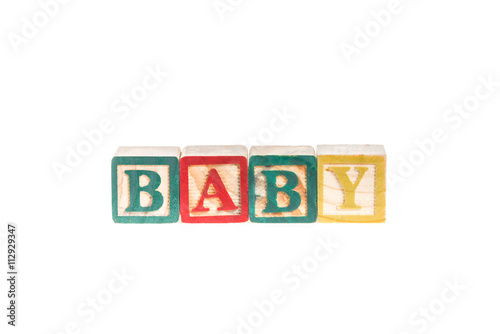 photo of a alphabet blocks spelling BABY isolate on white backgr