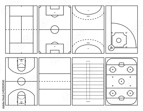 Popular sport courts outlines, view from top