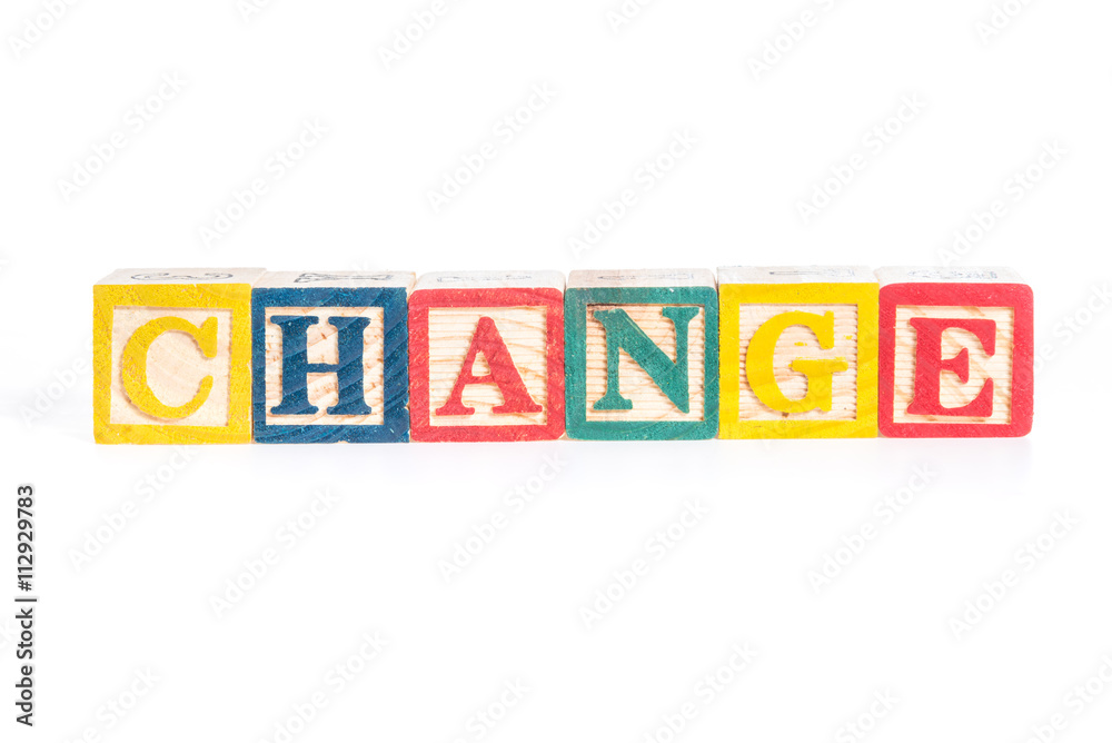 photo of a alphabet blocks spelling CHANGE isolate on white back photo of a alphabet blocks spelling CHANGE isolate on white back