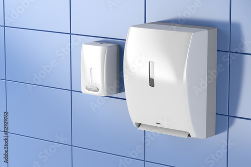 Paper towel and soap dispensers