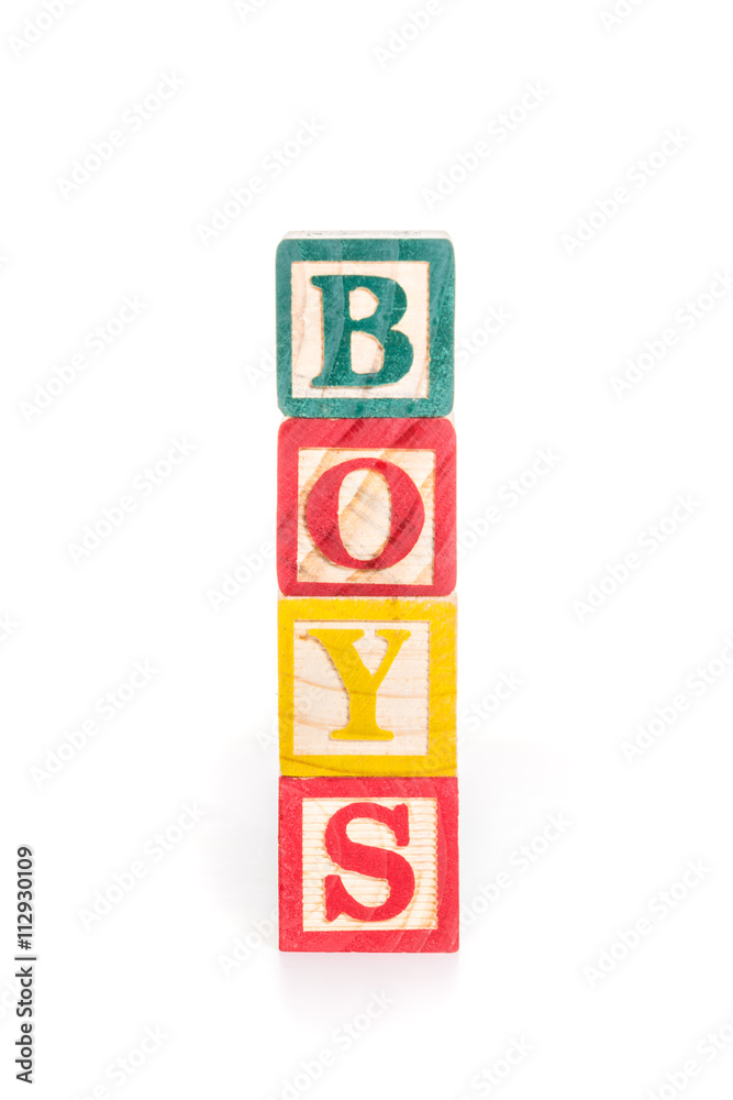 photo of a alphabet blocks spelling BOYS isolate on white backgr photo of a alphabet blocks spelling BOYS isolate on white backgr
