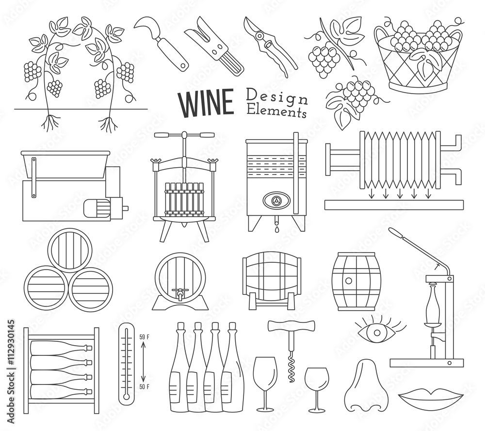 Εκτύπωση καμβά Wine making and wine tasting design elements