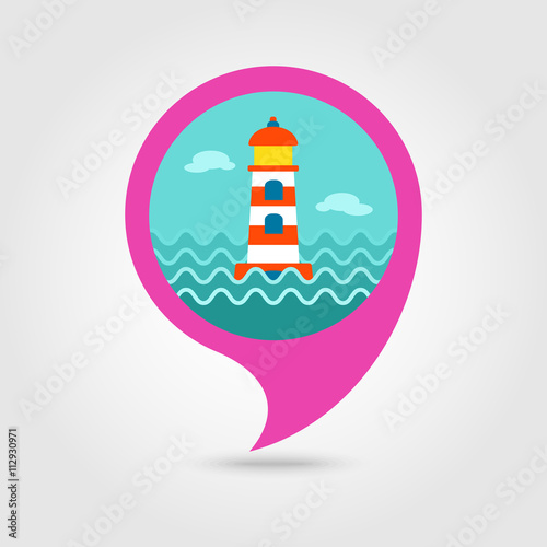 Lighthouse pin map icon. Summer. Marine