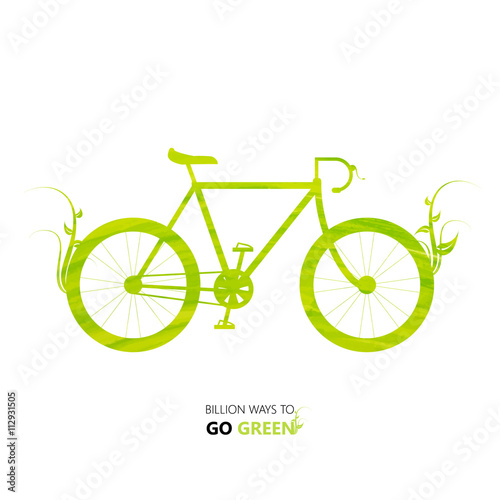 Vector Illustration environmentally design. green watercolor painted bike. Think Green. Eco Concept.