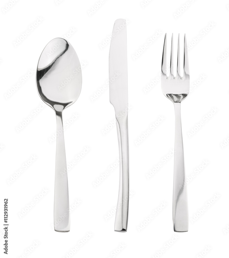 Cutlery set with Fork, Knife and Spoon isolated. without shadow Cutlery set with Fork, Knife and Spoon isolated. without shadow