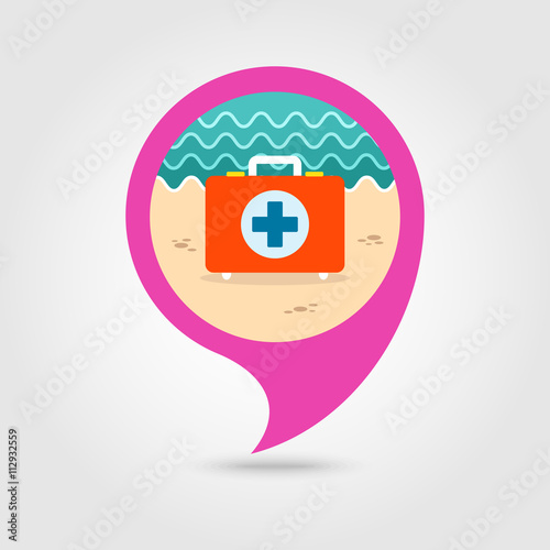 First aid pin map icon. Summer. Vacation