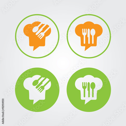 Chef Talk logo concept with chef hat icon. Logo for cooking, cafe communication and menu.
