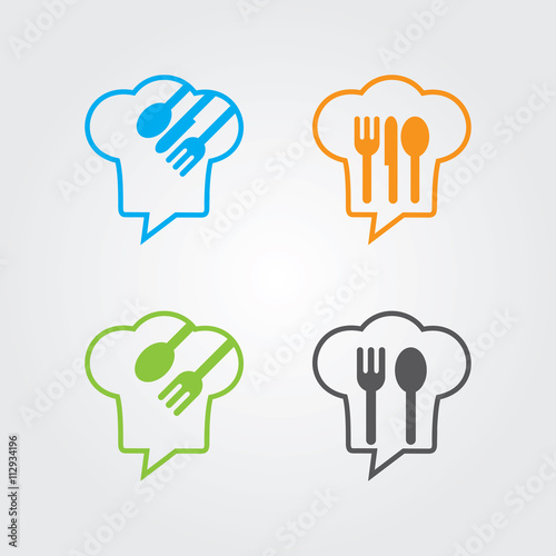 Chef Talk logo concept with chef hat icon. Logo for cooking, cafe communication and menu.