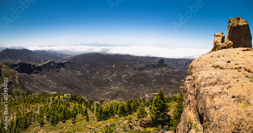 Panoramic view from Pico de las Nieves on Gran Canaria , Spain.