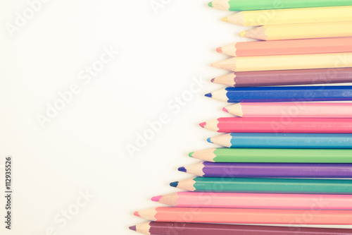 Colorful pencils in vintage filter tone