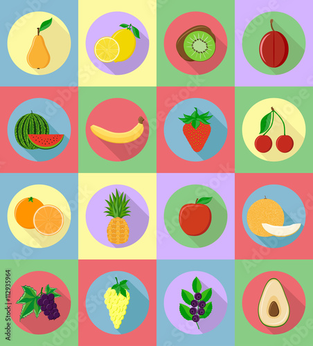 Fototapeta Naklejka Na Ścianę i Meble -  fruits flat set icons with the shadow vector illustration