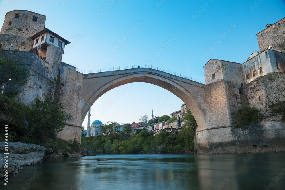 Bosnia and Herzegovina, Mostar, Stari most, old bridge and Neretva river Bosnia and Herzegovina, Mostar, Stari most, old bridge and Neretva river