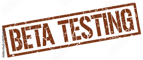 beta testing brown grunge square vintage rubber stamp