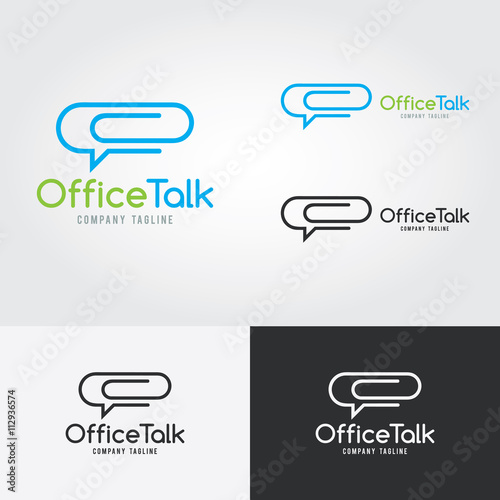 Office business abstract vector logo design template professional company icon corporate consultant symbol concept. Paper clip and chat bubble concept. Job Talk. Office Talk icon.