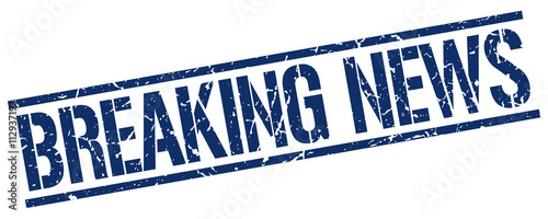 breaking news blue grunge square vintage rubber stamp