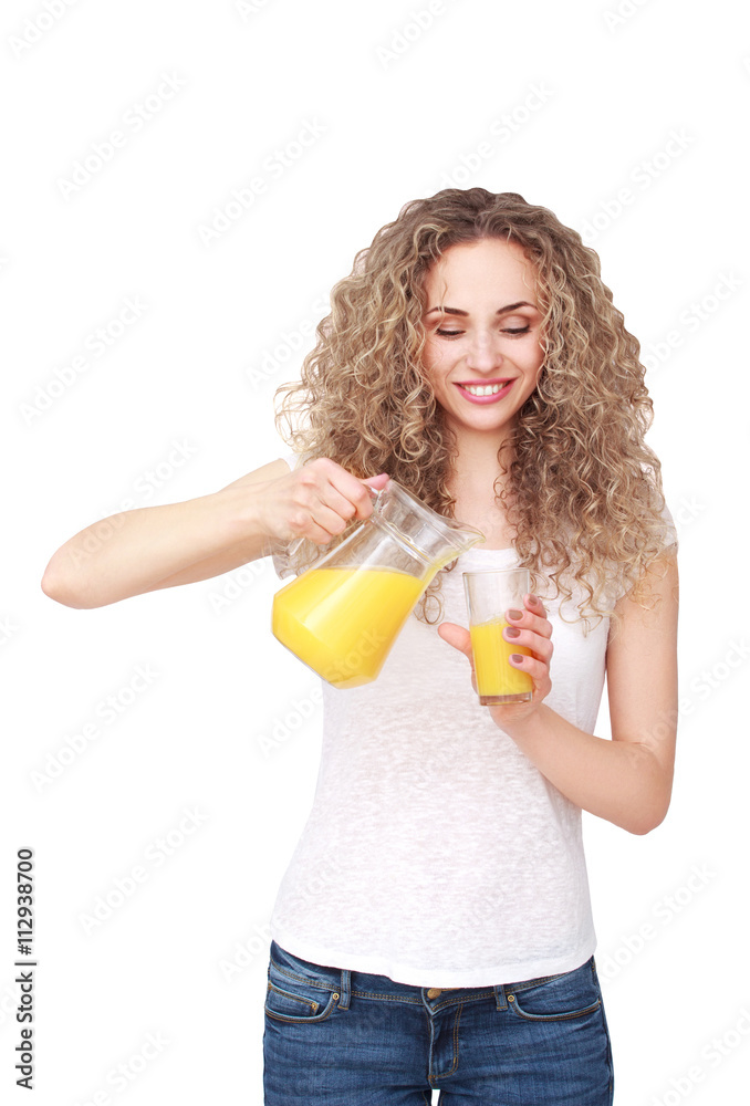 Happy woman with fruit juice