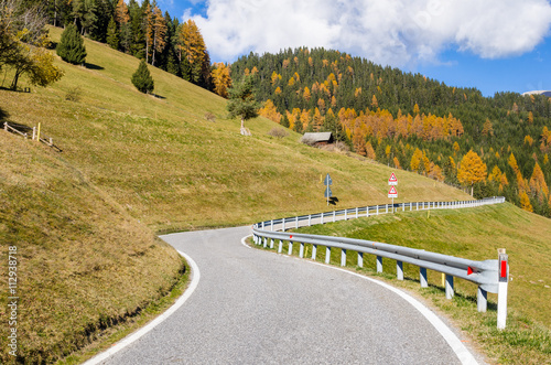 Deserted Winding Mountain Road in Autumn