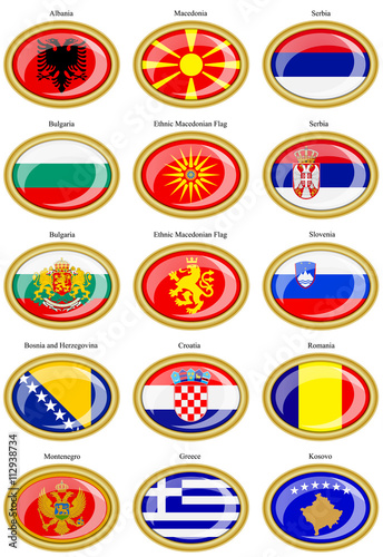 Set of icons. Flags of the Europe (Balkan countries). 