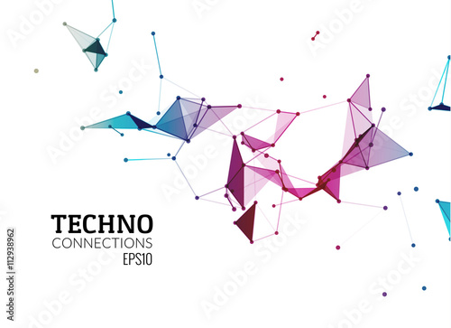 Abstract vector background. Futuristic style card. Background for business presentations. Molecular structure. Lines, point, planes in 3d space. Cybernetic dots, creative banner
