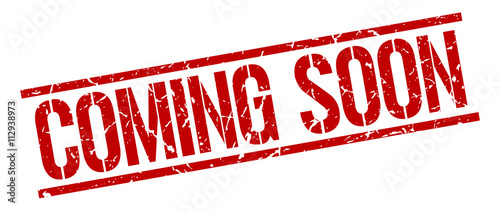 coming soon red grunge square vintage rubber stamp