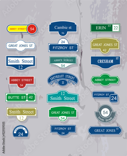 Set of tables for the names and numeration of streets