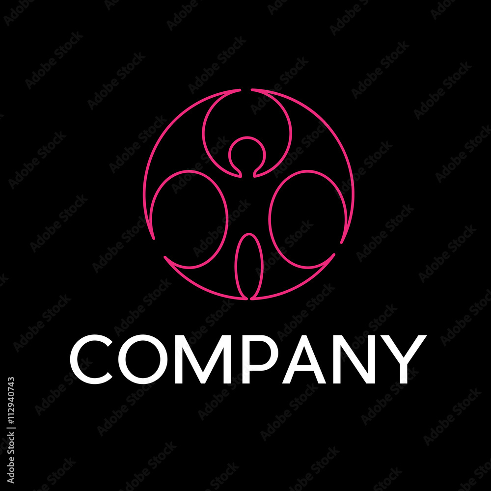 Vector sign abstract happy man inside circle, in linear style on Vector sign abstract happy man inside circle, in linear style on