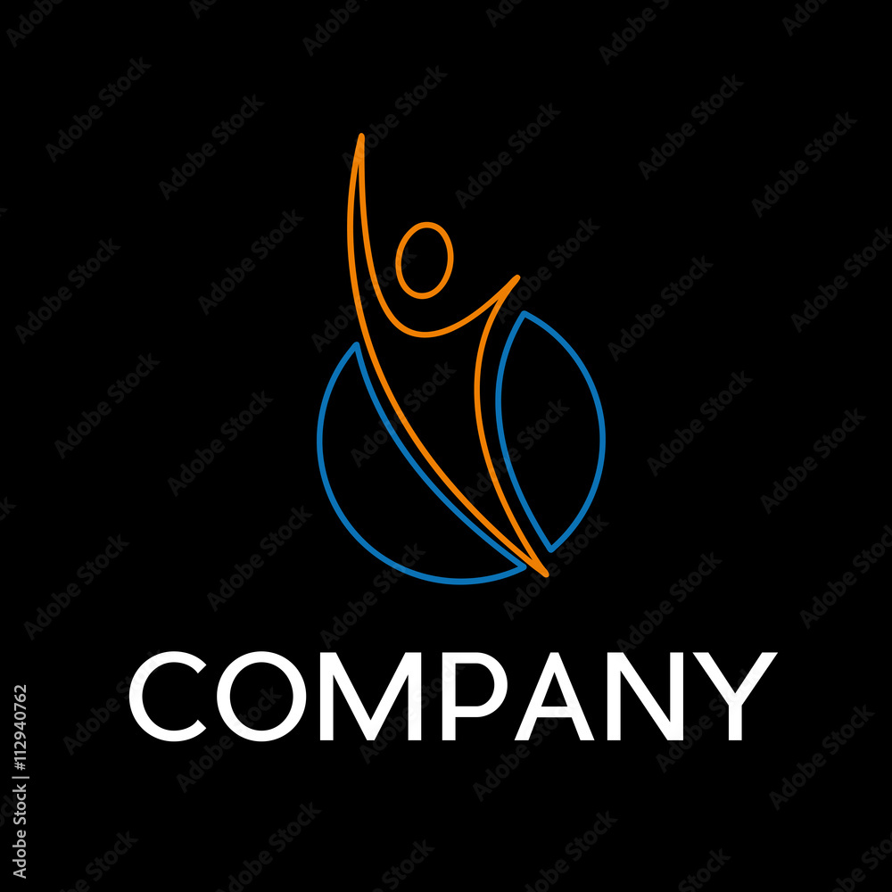 Obraz premium Vector sign abstract happy man, in linear style on black backgro