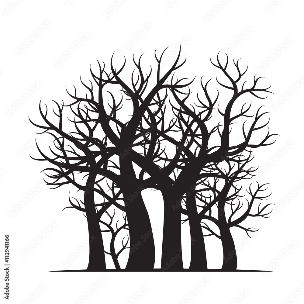 Fototapeta premium Group of black Trees. Vector Illustration.