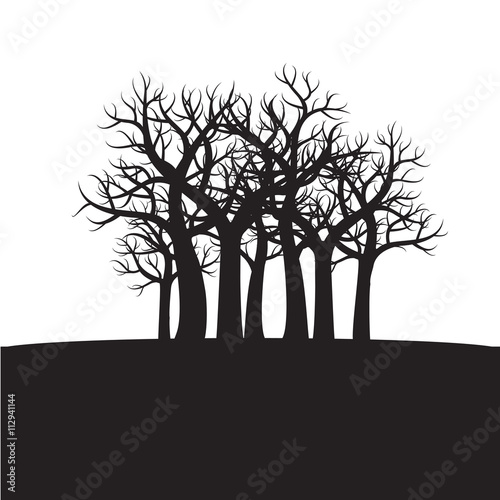 Group of black Trees. Vector Illustration.