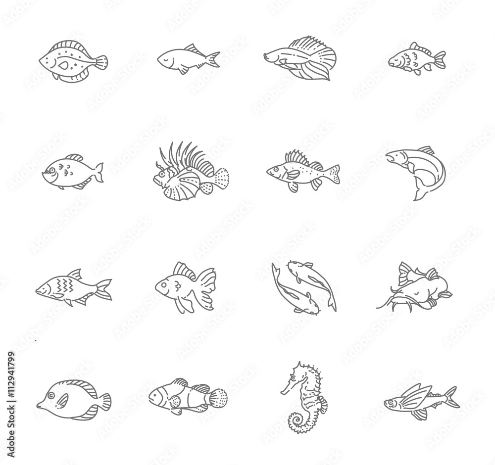 Set of vector fish icons