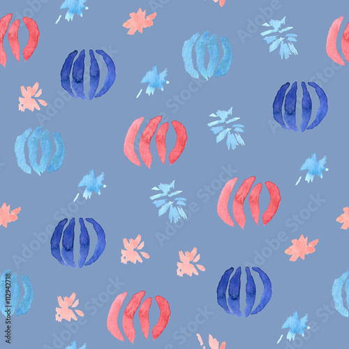Watercolor Chinese lanterns and fireworks on  the evening sky background