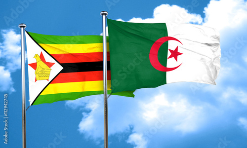 Zimbabwe flag with Algeria flag, 3D rendering