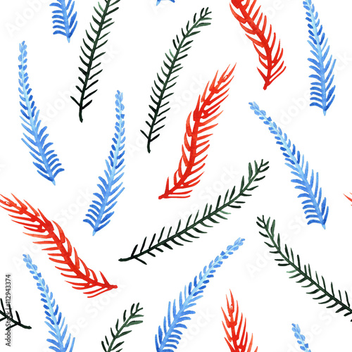 Watercolor seamless pattern with branches