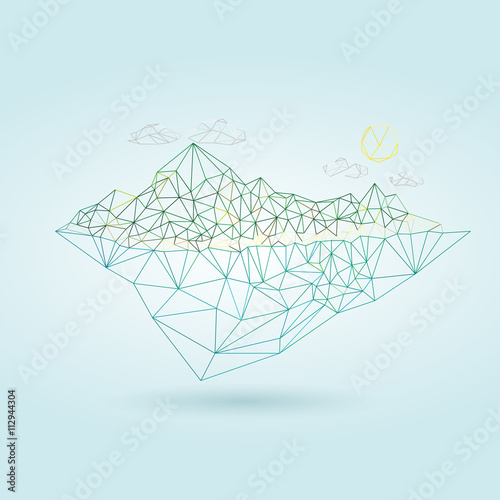 Island with mountain vector low poly style illustration
