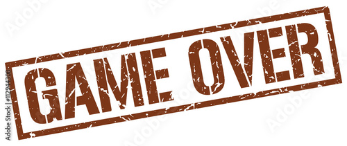 game over brown grunge square vintage rubber stamp