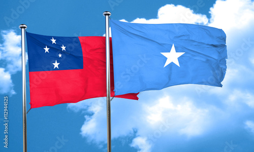 Samoa flag with Somalia flag, 3D rendering